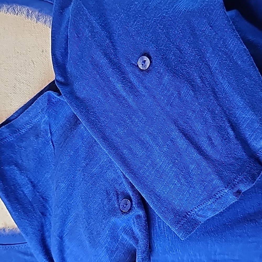 LANE BRYANT COOL & CASUAL 3/4 ROLL-TAB COBALT BLUE PULLOVER COTTON SLUB - Picture 9 of 13